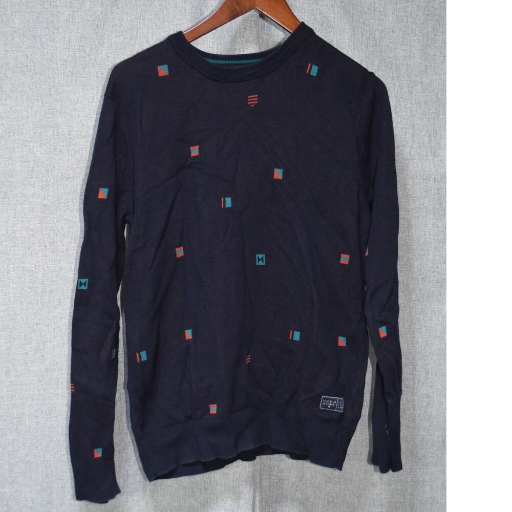 Scotch & Soda Navy Crewneck Sweater with Geometric Print M
